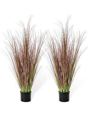 2 Pack 4ft Tall Artificial Grass Plants - Potted Greenery for Home & Garden